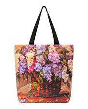 Floral  Nature Multicolor Foldable Reusable Tote Bag w/ Black Handles 17x17x5