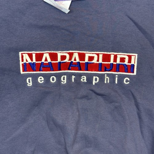 Vintage NOS Napapijri Geographic Sweatshirt Crewneck Navy Spellout Men’s 2XL - Picture 2 of 24