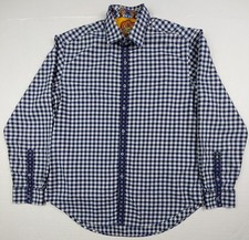 Robert Graham Shirt Mens Size Large Blue Gingham 100 Cotton Patterned Cuff