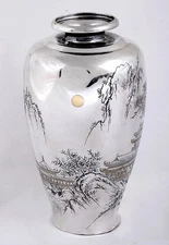 Japanese Meiji Jungin Pure Silver Vase 14.5 Ounces Signed