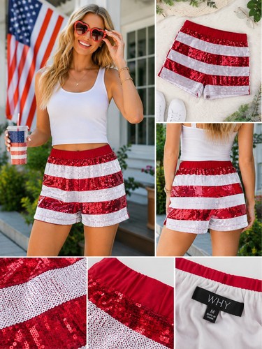 Why Brand Red White Sequin Shorts Women's XX-Large Pull On New With Tags