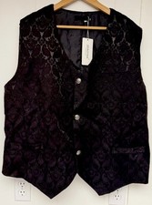 Men  s Black Floral Brocade Tuxedo Vest Waistcoat Formal Wedding Prom NWT