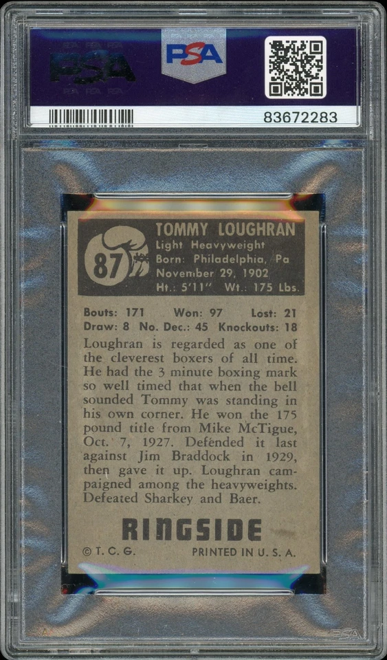 1951 Topps Ringside Boxing #87 Tommie Loughran PSA 4 - Image 2 of 2