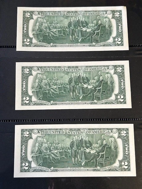 (3) Two Dollar Star Note Double 0s Fancy Serial Number 2009 Series Consecutive - Image 2 of 4