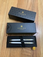 RARE SET CROSS CENTURY CLASSIC Pearlescent White  Gold Trim BP PEN Pencil SET 