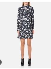 Ganni Maxwell Crepe Dress Vanilla Ice Bell Flower Navy Blue XS