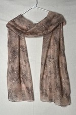 Pink Sheer Women  s Scarf Silver Foil Sparkle Embellished Dots Floral Long 68x13  