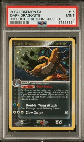 2004 POKEMON EX TEAM ROCKET RETURNS #15 DARK DRAGONITE-REVERSE FOIL PSA 9