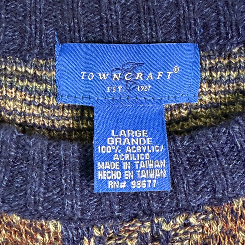 Towncraft Vintage Mens Sweater Large Acrylic Brown Blue Knit Pullover 90s Cosby - Image 4 of 4