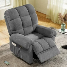 Cloud Comfort Electric Recliner Sofa Chair Overstuffed USB Port Adjustable Gray