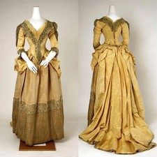 1876s Victorian Edwardian Duchess Walking Vintage Costume Historical Ball Gown