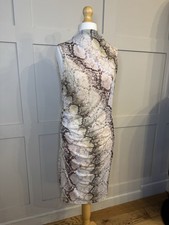 GUESS Y2K Snake Print Ruched Bodycon Midi Dress Womens XL UK 14 Stretch Party