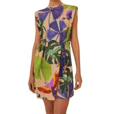 FARM RIO Sand Macaw Jungle Organic Cotton T Shirt Dress Sz Large Tropical Boho