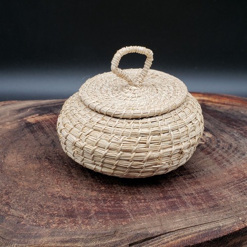 Small Handwoven Lidded Trinket Box Ring Keeper Keepsake Natural Fiber Coiled