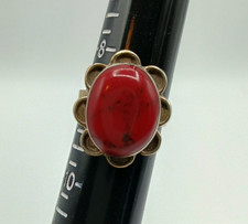 VTG Red Jasper Ring Sz 9 Mexico 925 Sterling Silver Oval Cabochon Flower Boho