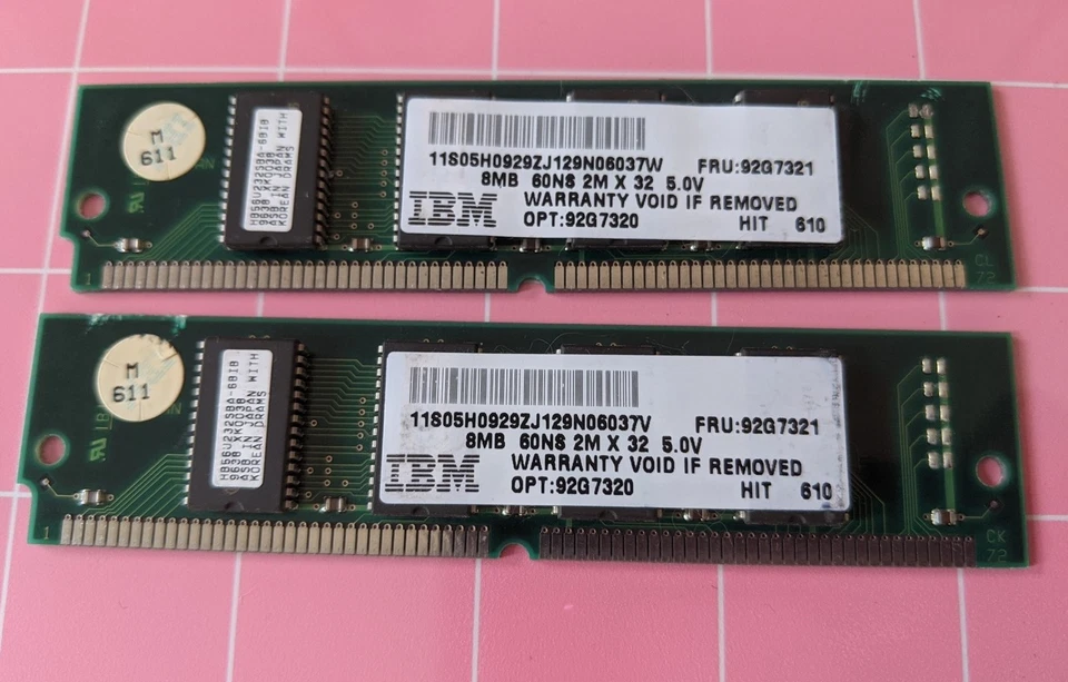 16MB 2x8MB 72-pin Simm EDO 60ns IBM OPT:92G7320 FRU:92G7321 DRAM Ram Memory Kit - Image 2 of 4