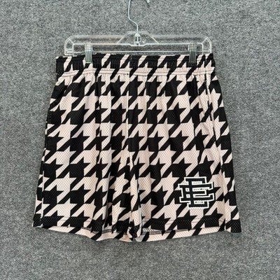 Eric Emanuel Shorts Mens Large Black Houndstooth Mesh Basketball Streetwear