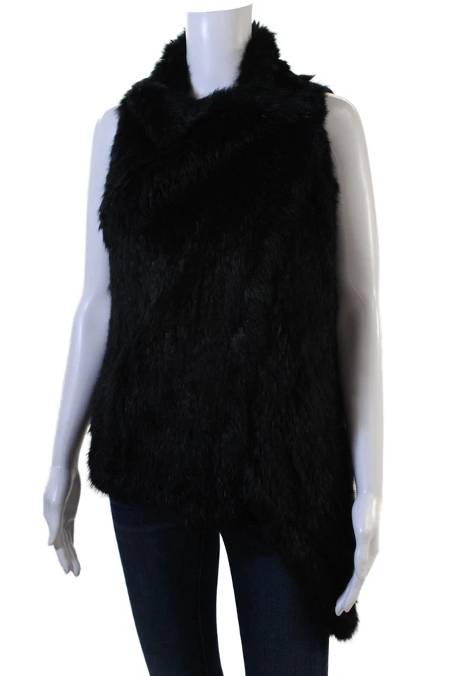 Женский черный кашемировый жилет с высоким воротником из меха кролика C от Bloomingdales размер XS - Изображение 3 из 4