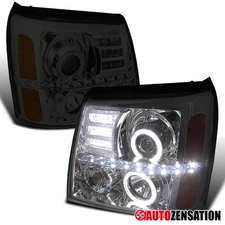Fit 2002-2006 Cadillac Escalade Smoke LED Halo Projector Headlights Lamps 02-06