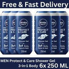 6x NIVEA MEN Protect & Care Shower Gel 250 ml Moisturising 3-in-1 Body Wash