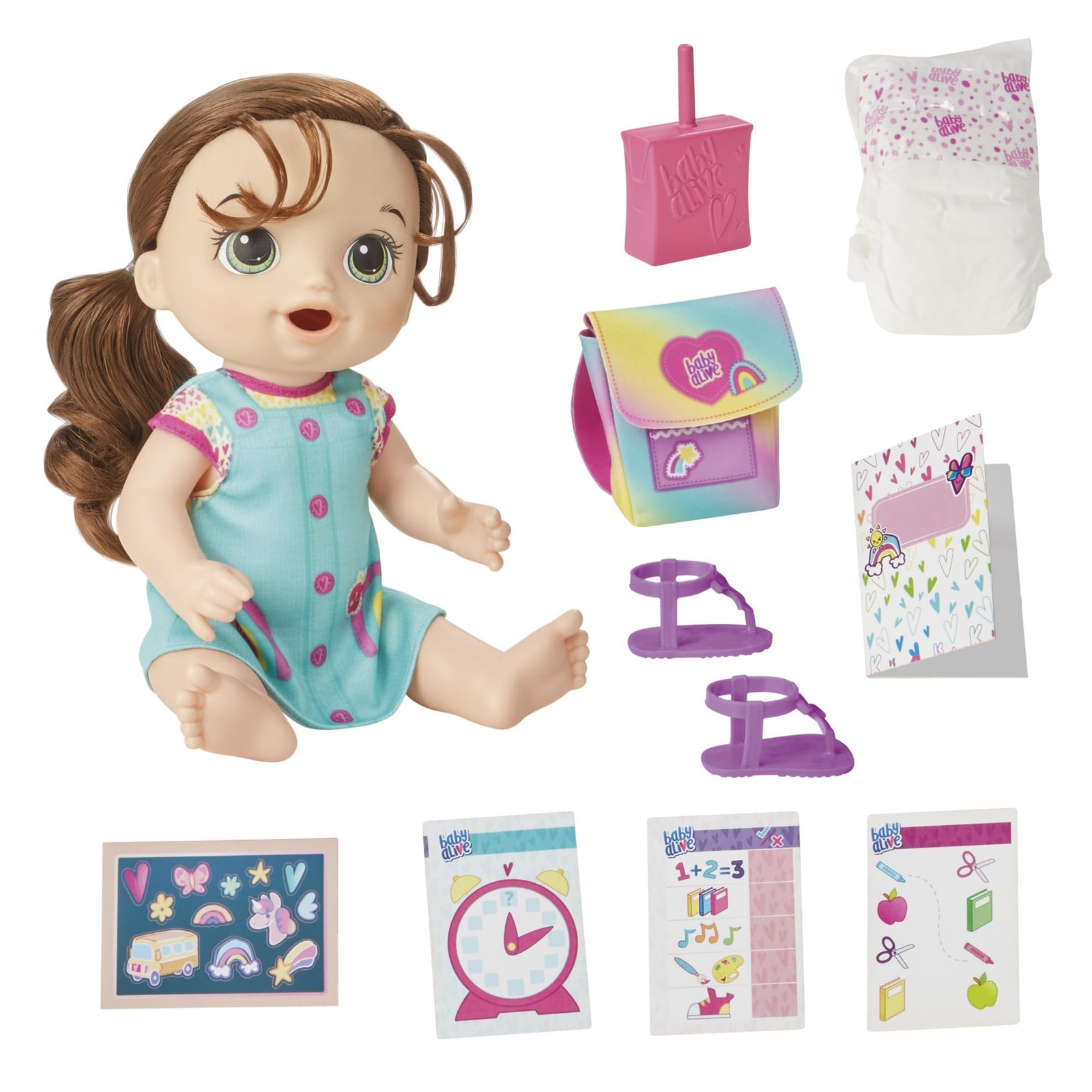 Baby Alive School Baby Doll Set, 12 Inch, Brown Hair, Gifts 