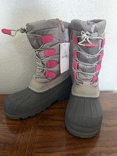 Snow Boots Warm Faux Fur Lined Kid  s Grey Pink Size 5 US Youth