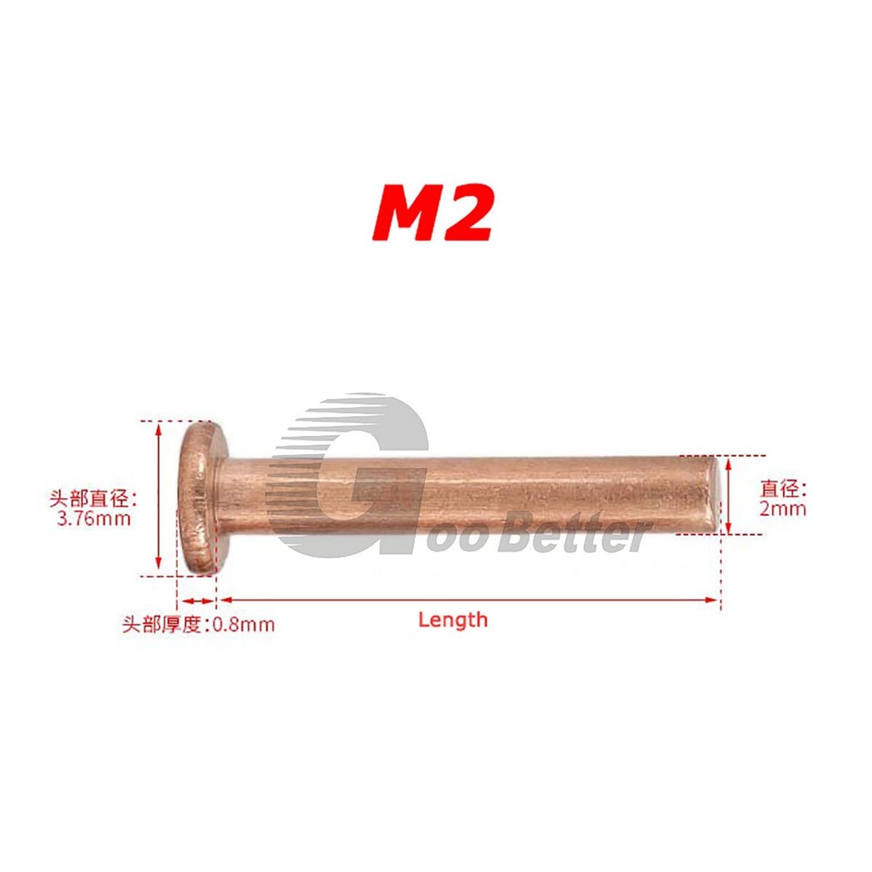Copper Flat Head Solid Rivets Diameter 1.5mm 2mm 2.5mm 3mm 4mm Copper ...