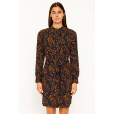 Banana Republic Dress Women's 2 Blue Orange Floral Print Pintuck Front Belted