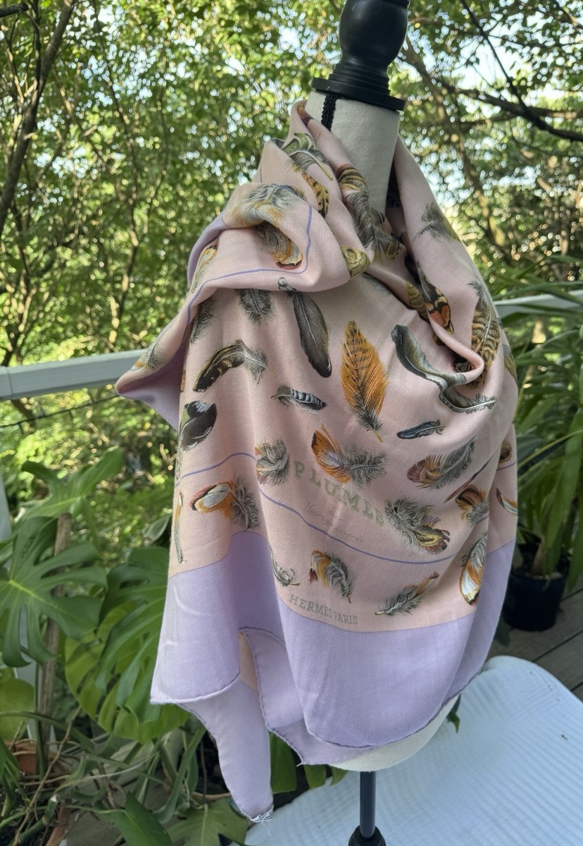 Rare Hermes “Plumes” by Henri de Linares Cashmere 140 Gorgeous