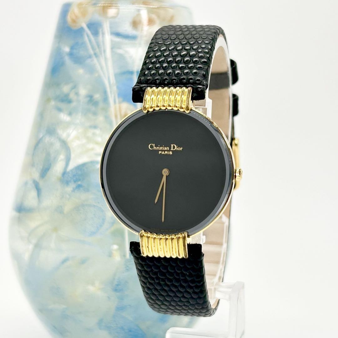 Christian Dior Gold Black Watch Bracelet Adjustable 13–19cm Case