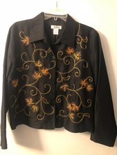 Nwot!! S.l.b. Women's Silk Black Embroidered Long Sleeve Jacket--size 12