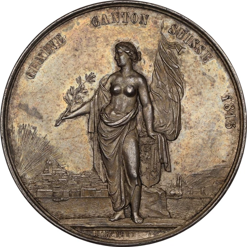 1851 Switzerland Shooting Festival Geneva Silver Medal MS62 NGC - Scarce!