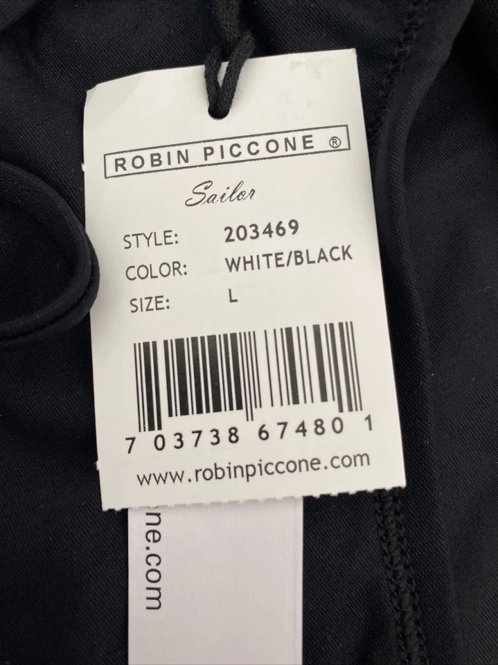 Nuevo con etiquetas Parte inferior de bikini Robin Piccone para mujer marinero cintura alta blanco/negro talla L Foto 3 de 3