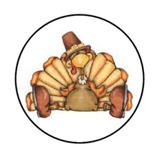 48 CUTE THANKSGIVING FALL TURKEY ENVELOPE SEALS LABELS STICKERS 1.2" ROUND