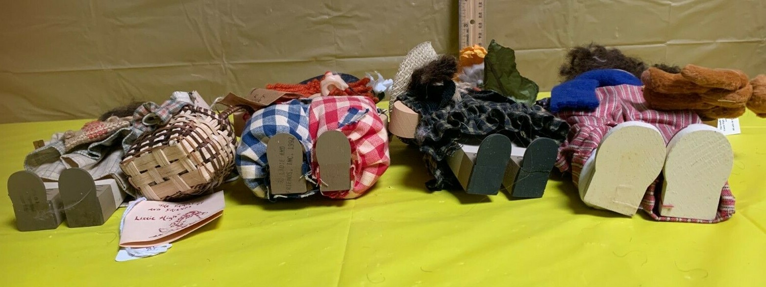 4 wooden PUNKINS Dolls - 3  smaller 6 inches high and 1 8 inches in height