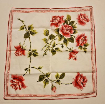 Vintage Hankie Handercheif Ladies Rose Floral Pattern Delicate Thin Cotton