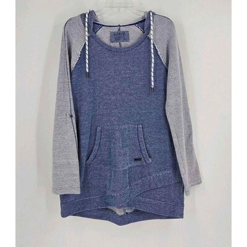 Marc New York Womens Hoodie Textured Blue Colorblock Scoop Neck Pullover Top L