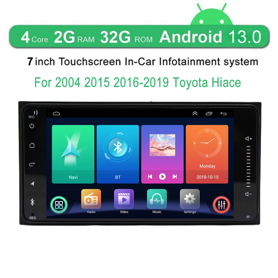 7" WIRELESS CARPLAY FOR TOYOTA HIACE 2004-2019 ANDROID 13.0 CAR STEREO RADIO GPS - image 4 of 4