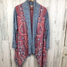 Lucky Brand Cardigan 1X Sweater Open Front Fair Isle Aztec Southwest Geometric