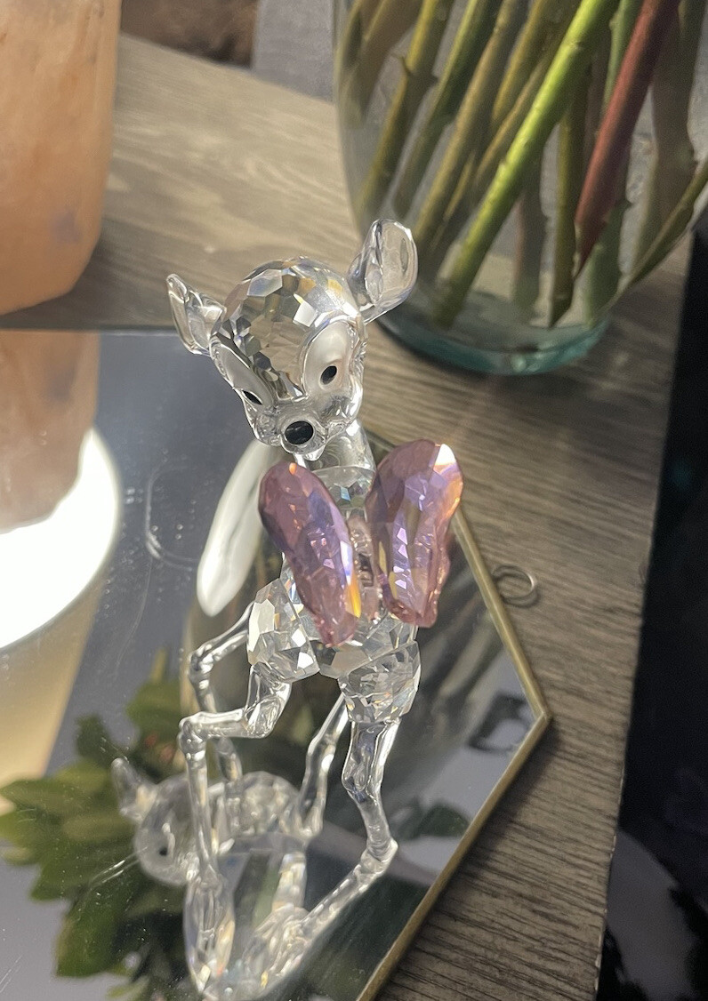 SWAROVSKI CRYSTAL DISNEY FIGURINE BAMBI WITH PINK COLORED