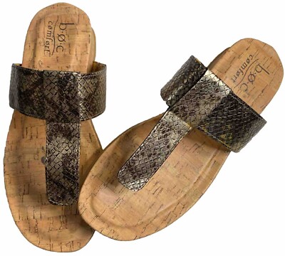 BOC BY BORN Cork Wedge Slide Snakeskin Strap Sandals