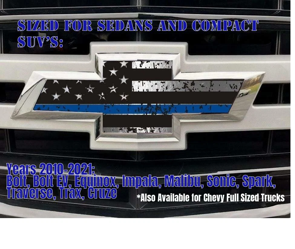 Chevy Sedan or COMPACT SUV Emblem Bowtie Thin Blue Line Police Overlay Decal Kit