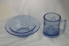 VINTAGE TIARA ICE BLUE NURSERY RHYME BOWL AND MUG SET