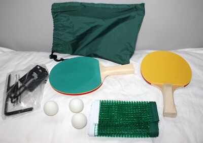 NEW PING PONG LOT 2 PADDLES NET & BRACKET 3 BALLS TABLE TENNIS STORAGE BAG