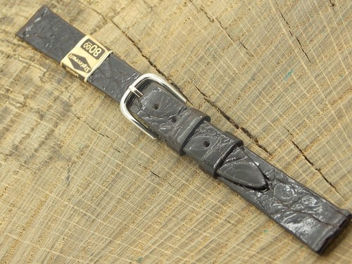 Cinturino orologio NOS Stylecraft vintage 12 mm coccodrillo marrone inutilizzato fibbia tono argento - Foto 2 di 4