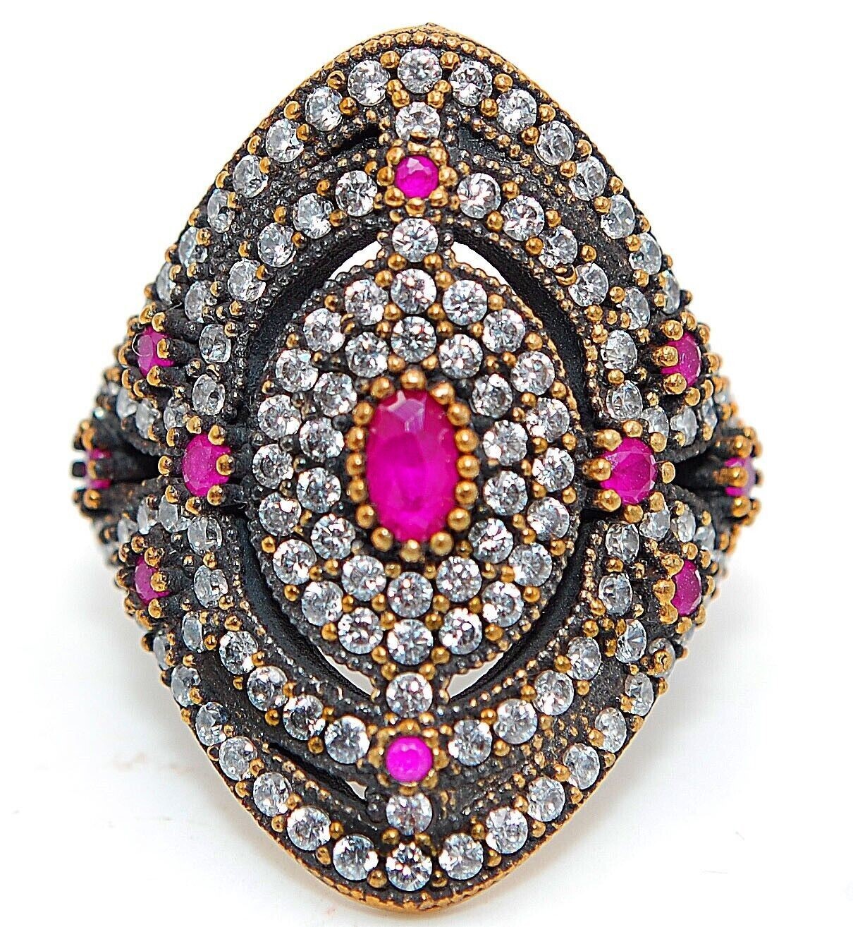 3CT Treated Ruby Ottoman Empire Style Sterling Silver Ring Size 8 HB1-5