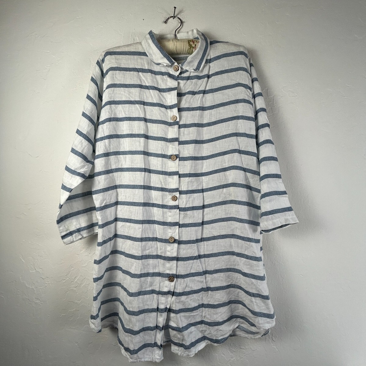 knee length dresses for ladies Carmen Linen Cotton Stripe Shirt Dress - Provence Blue main image 1