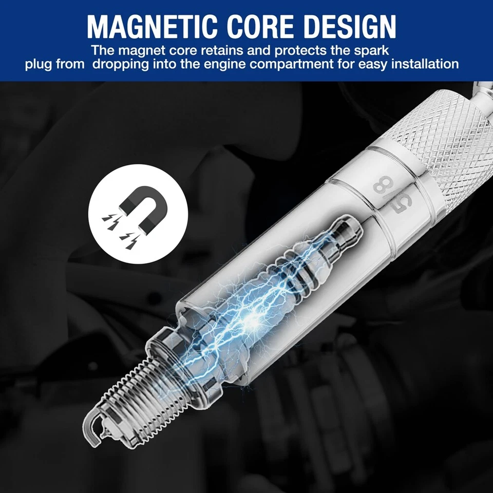 WORKPRO 7PCS 3/8" Magnetic Spark Plug Socket Sets 6PT 12PT Thin Wall 360° Swivel - Image 4 of 4