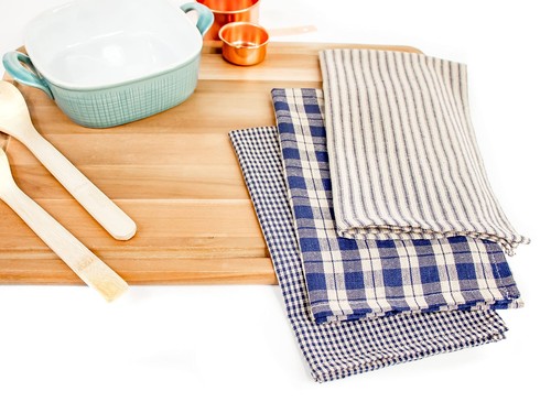 3 PCS Buffalo Plaid Kitchen Towels Farmhouse Dish 100% Cotton Navy Blue - Picture 4 of 7