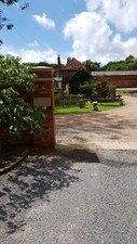 Cast stone pier caps, 2.5 bricks walls Driveways
